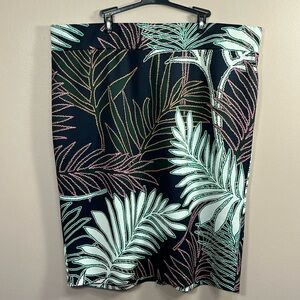 Eloquii Green and Pink Leaf Patterned Pencil Skirt